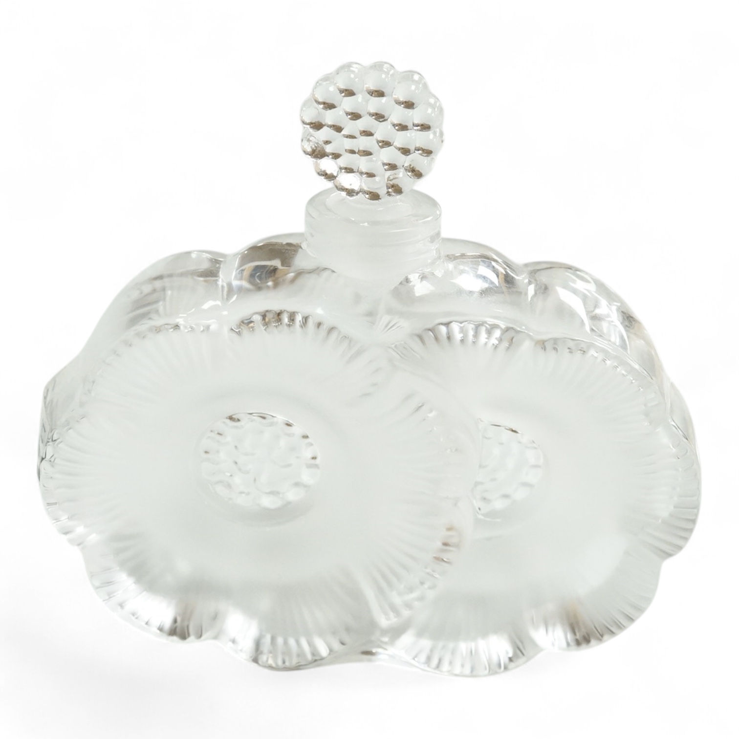 A modern Lalique Deux Fleur perfume bottle, signed to the base, 9cm high